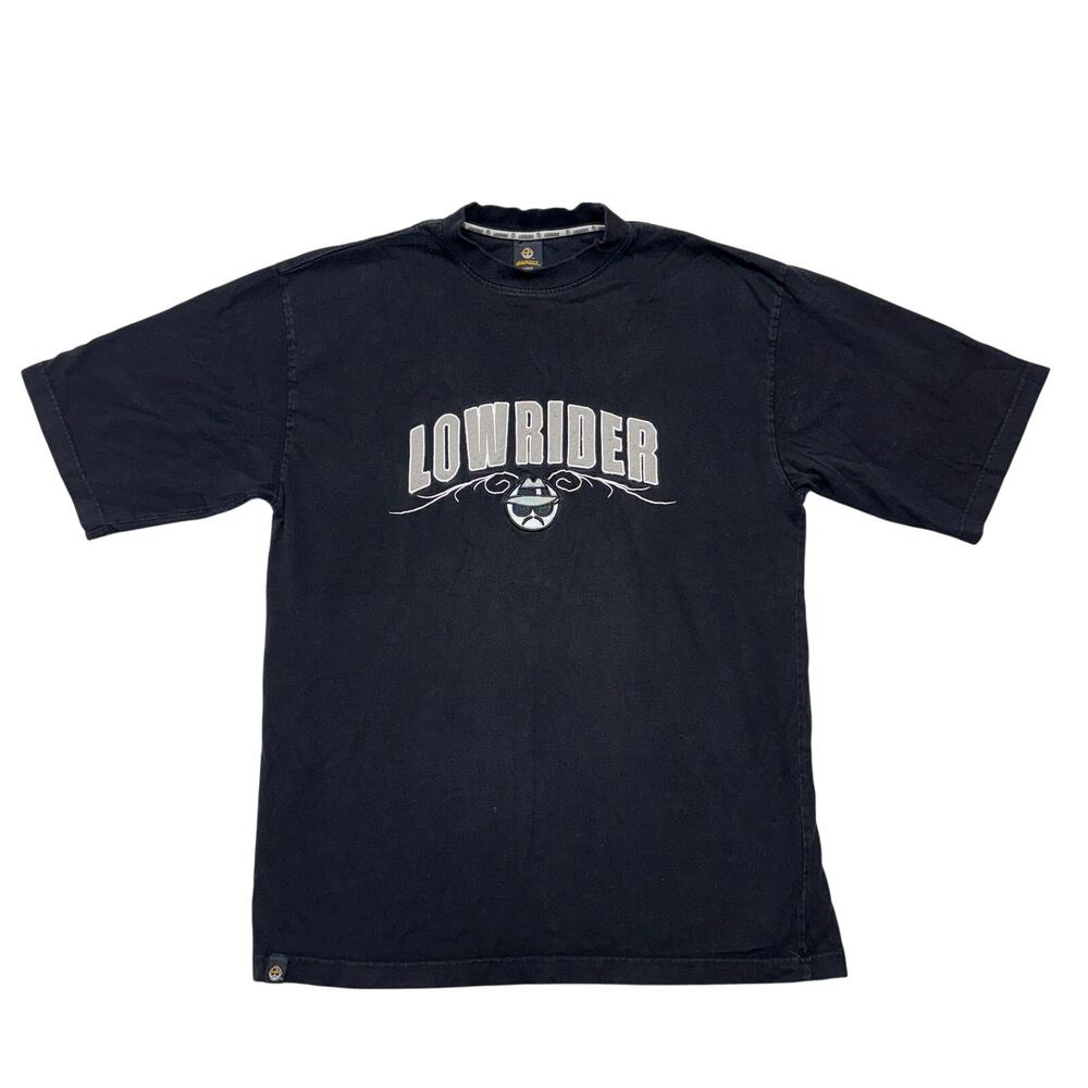 Vintage Lowrider Chicano T-Shirt Large Black Short Sleeve Y2k Embroidered Logo